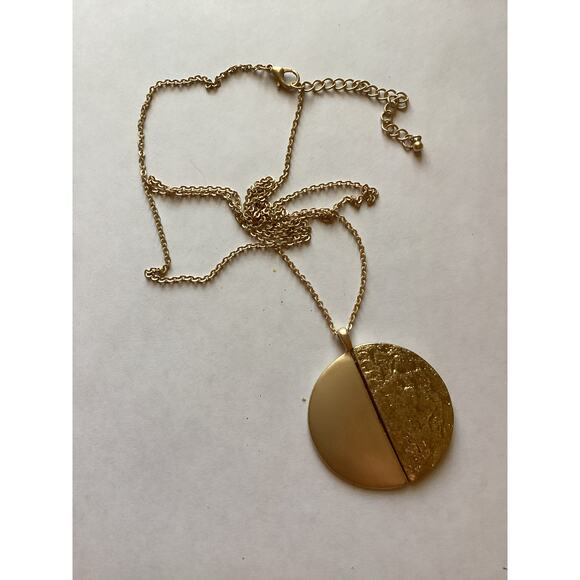 2125 Split Disc Gold 32" Necklace 2 Half Moons Making A Whole Moon - Picture 3 of 4